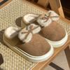 New Home Cotton Slippers Winter Indoor Velvet Warm Comfortable Soft Sole Heightening Bow Shoes Slippers
