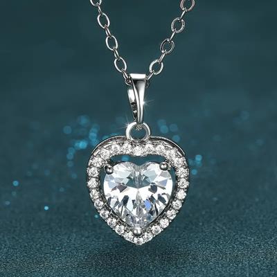 Luxury White Crystal Pendant Necklace Vintage Silver Color Wedding Necklace For Trendy Love Heart Chain Necklace Valentine's Day Gift