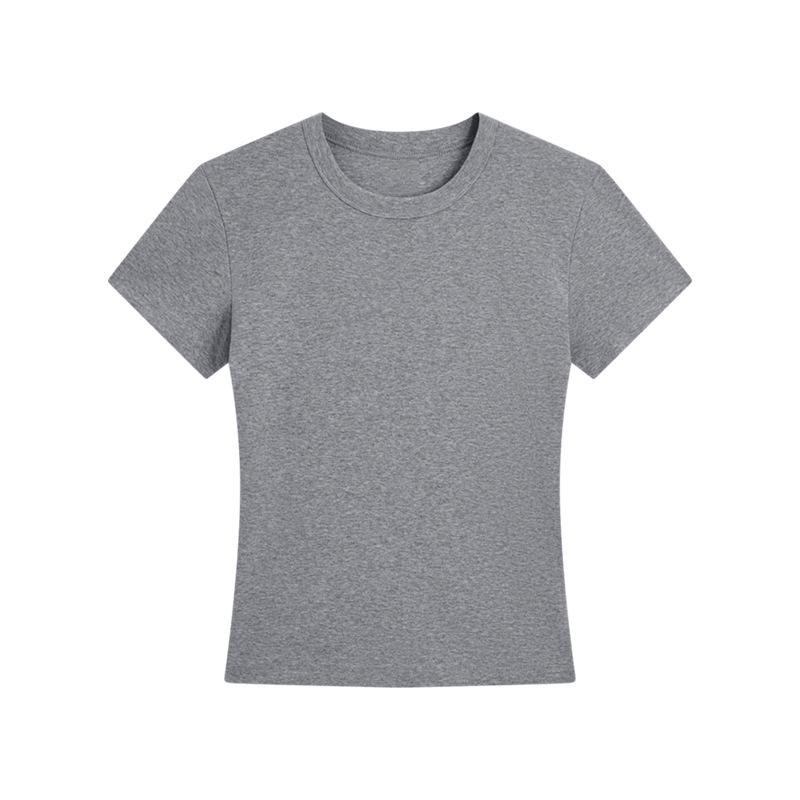 Spicy Girl Women's Slim-Fit Short-Sleeved Round Neck T-Shirt for Petite, Solid Color, Versatile