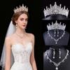 European and American Bride Water Diamond Crown Necklace Set Elegant Princess Ball Party Birthday Wedding Updo Style Accessories