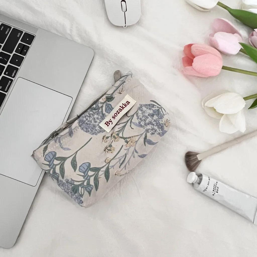 Korean Fashion Flower Travel Cosmetic Storage Bag Kawaii Wallet Women Makeup Kits Handbags Phone Pencil Case Organizer Pouch Bag