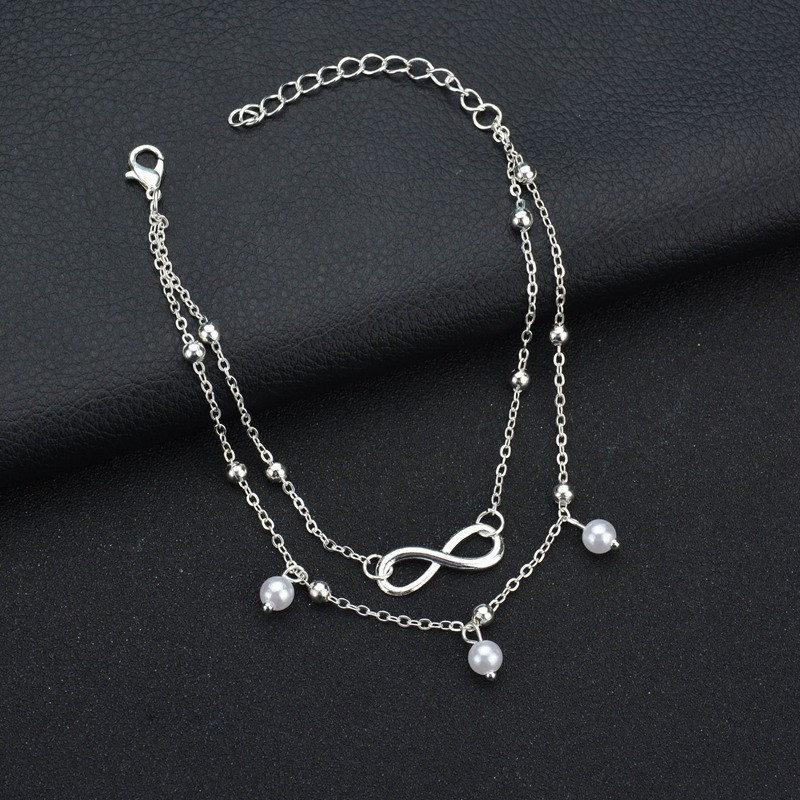 Double Layer Anklets For Women Pearl Streaming Pendant Foot Chains 8 Shape Beach Bracelet Anklets Solar System Bracelet