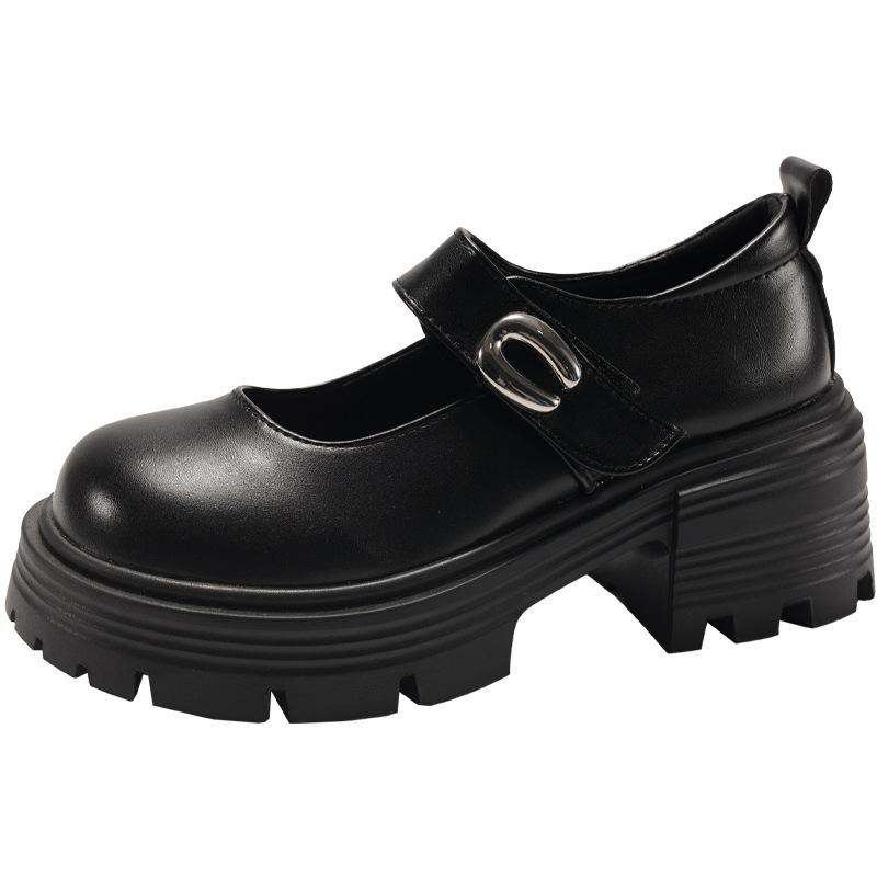 Black French round head shallow mouth platform single shoes women's summer 2025 new versatile skirt thick high heel Mary Jane shoes