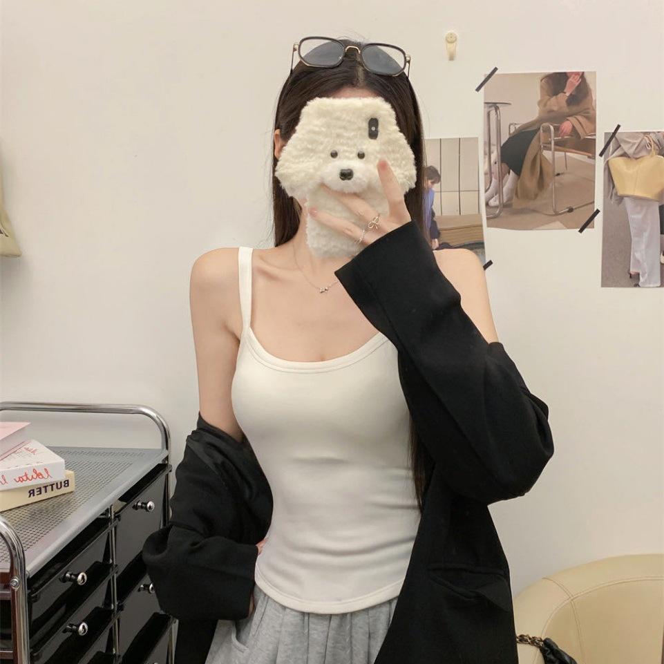 #Early autumn new sweet wind polished U-neck thermal vest slim and thin one-piece with chest pad versatile woman