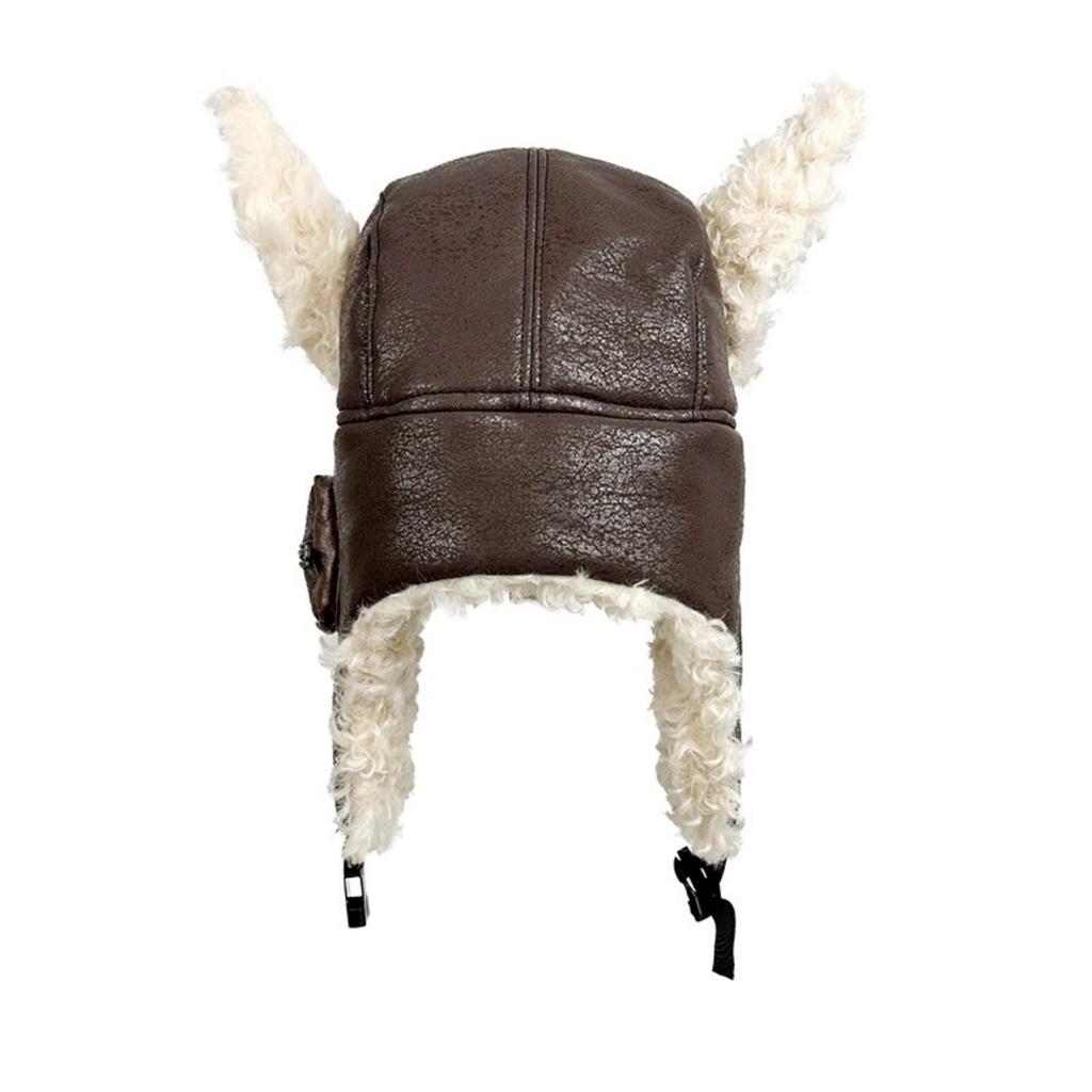 Factory Direct Women's Cute Cat Ear Faux Leather Shearling Trapper Hat Winter Warm Plush Ushanka Hat for Ski