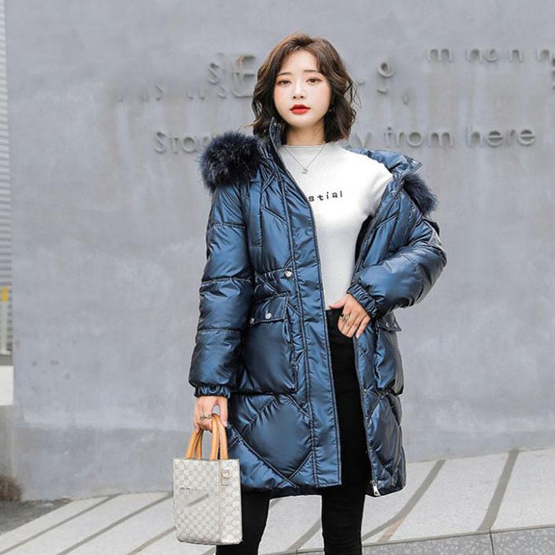 Блестящая пуховая хлопковая куртка, модная цветная куртка с капюшоном ...