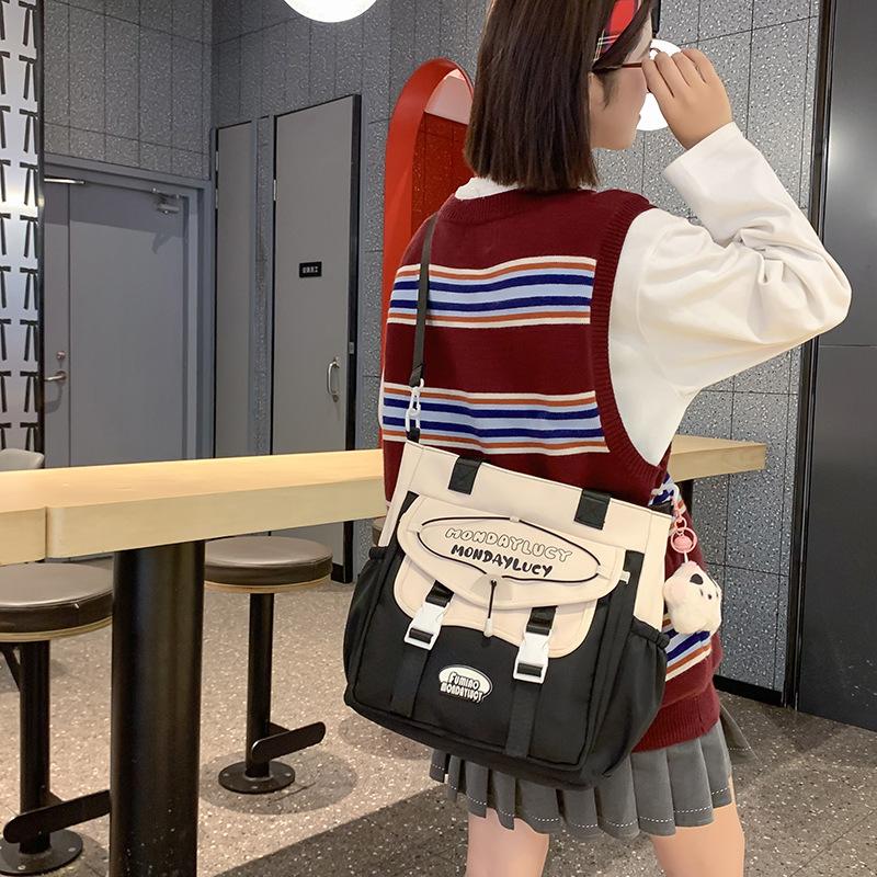 Color Block Shoulder Bag Women's Large Capacity Tote Bag Lightweight Handbag Student Crossbody Bag