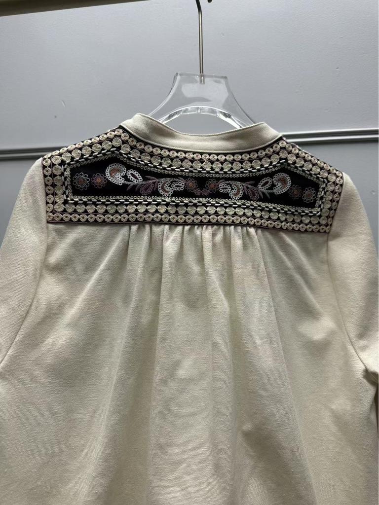 Camicia Larga Ricamata Francese Stile Bohemien con Maniche a Lanterna