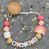 2024 Handmade Customized Name Beech Pacifier Clips Holder Chain Silicone Rainbow Pacifier Chain Baby Teether Teething Chain Gift