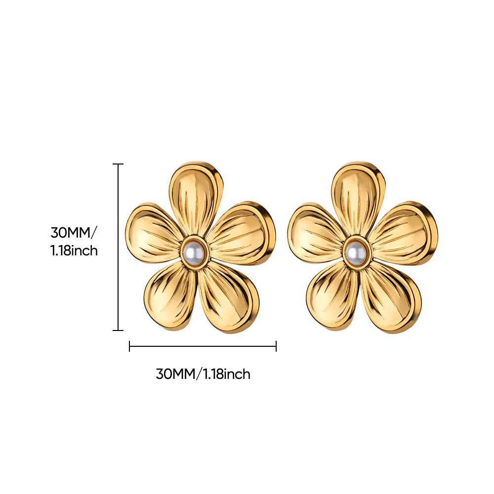 18K Gold-Plated Pearl Flower Stud Earrings - Retro French Style