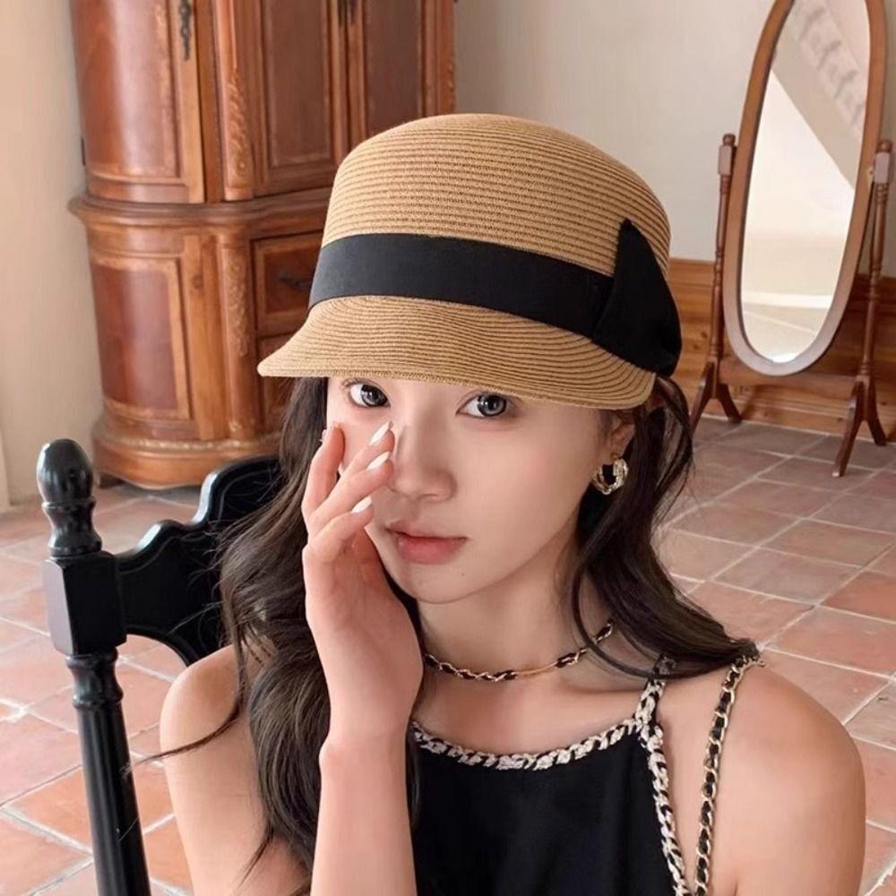 Elegant Bow Straw Cap Summer Equestrian Hat Retro Woven Straw Cap Outdoor