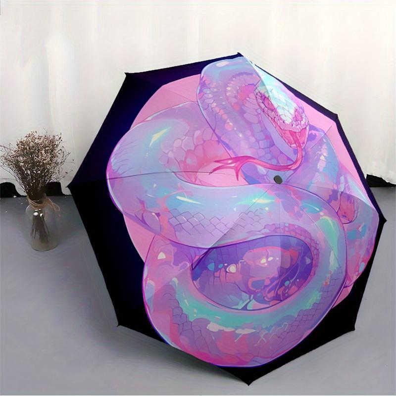 1pc Pastel Snake Print Automatic Open/close Folding Umbrella, Compact Portable Travel Umbrella, Durable Construction Yy250809085
