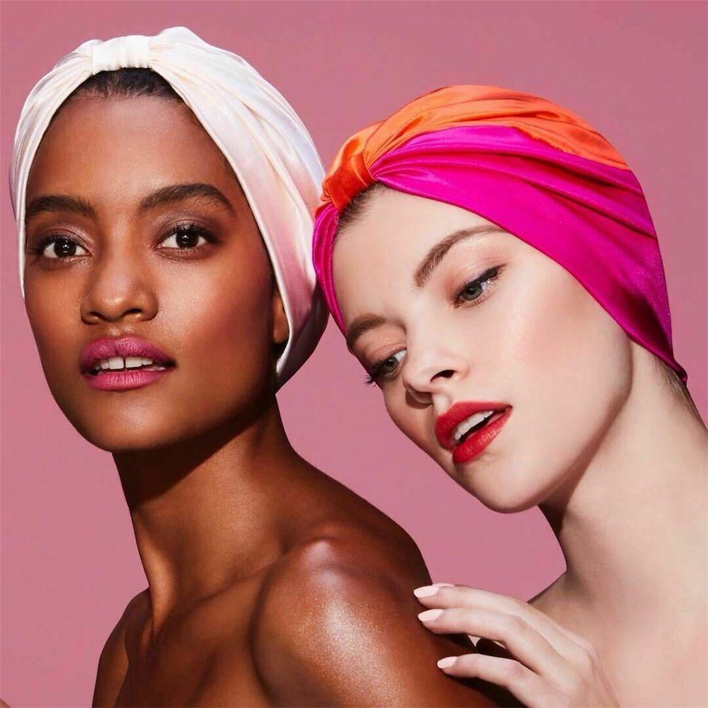 Soft Satin Lining Knot Pleated Sleep Night Cap Salon Bonnet Elastic Hairband Turban Hat