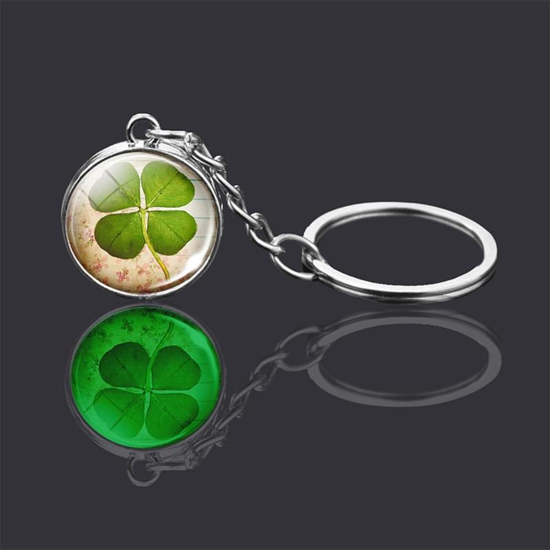 Clover Keychain Luminescent Four Leaf Clover Glass Ball Double Side Metal Pendant Keychain Lucky Jewelry Gift
