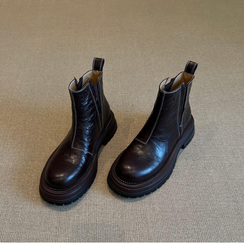 

Cowhide version~ New Chelsea boots platform short boots women s cigarette boots Martin boots thick heel thin boots 35