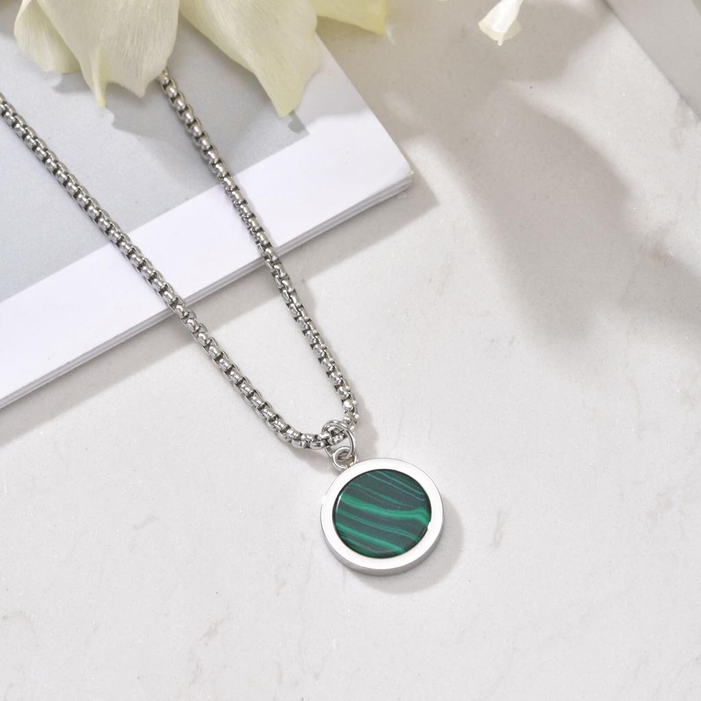 Watermelon Color Pendant Necklace for Men Boys,Green Square Round Stainless Steel Necklace,Stylish Jewelry Gifts To Husband Dad