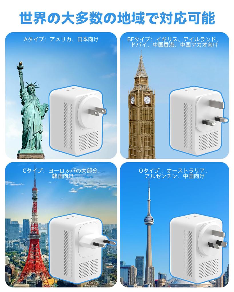 220V To 100V Travel Transformer 2 AC Outlets 4 USB Ports Compatible with Plug Types Compatible with and More + (2 USB-C) A/BF/C/O USA, Korea,