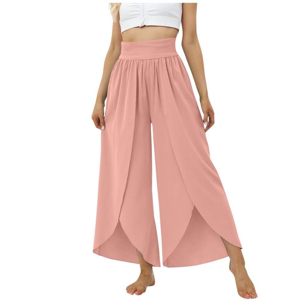 Women Elastic Waist Casual Wide Leg Pants Lightweight Breathable Loose Fit Trousers for Yoga Lounge and Daily Wear