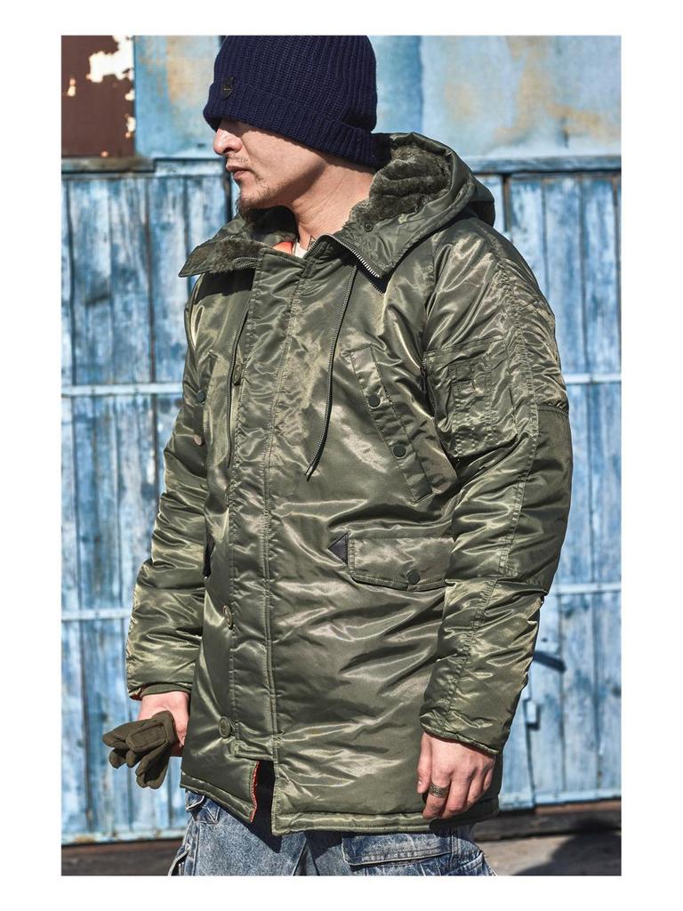 Normanlong Men's N3B Military Style Hooded Cotton Coat – Winter Mid-Length Jacket