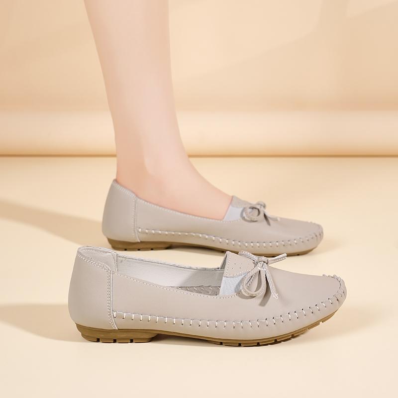 Women's White Leather Driving Moccasins Grey Flats Casual Slip On Plus Size Walking Summer Maternity Shoes