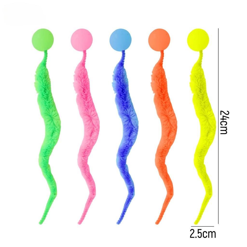 1/20x Twisted Worm with Fluorescent Bouncing Ball Colorful Elastic Strips Cats Pets Interactive Caterpillar Toy Pet Supplies
