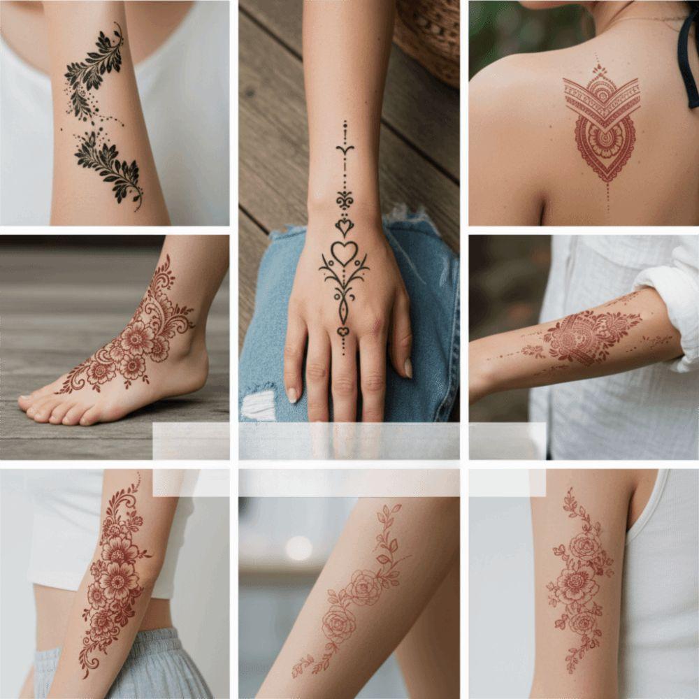 Mehndi Designs Sofort-Abziehbilder Blume Hand-Tattoo Henna-Tattoo Aufkleber Musikfestival