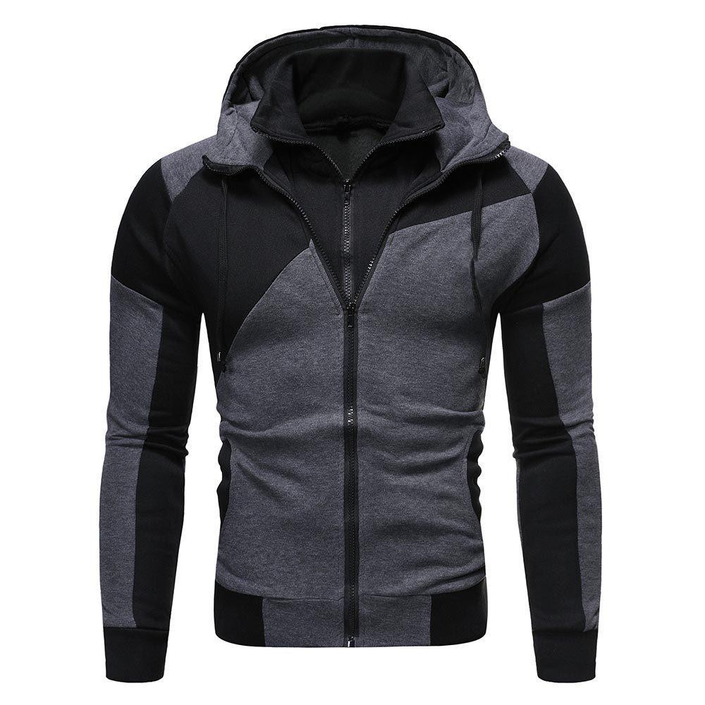 Men's Color-Block Double Zipper Hoodie – Casual Sportswear