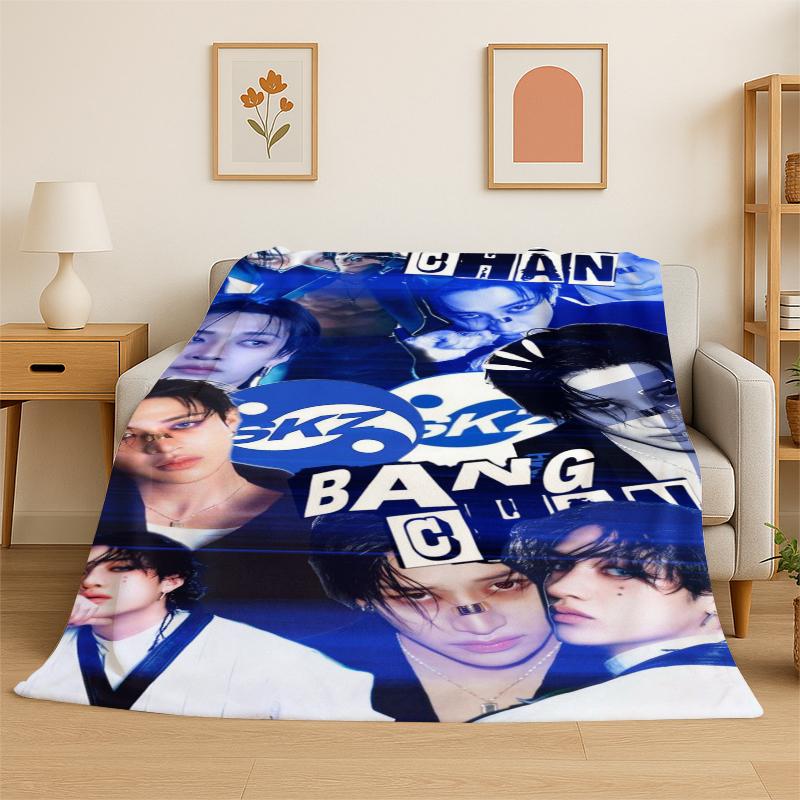 Kpop Bang Chan Stray Kids Music Flannel Blanket Soft Warm Throw Blanket for Bedroom Living Room Bed Travel Camping Picnic Gift