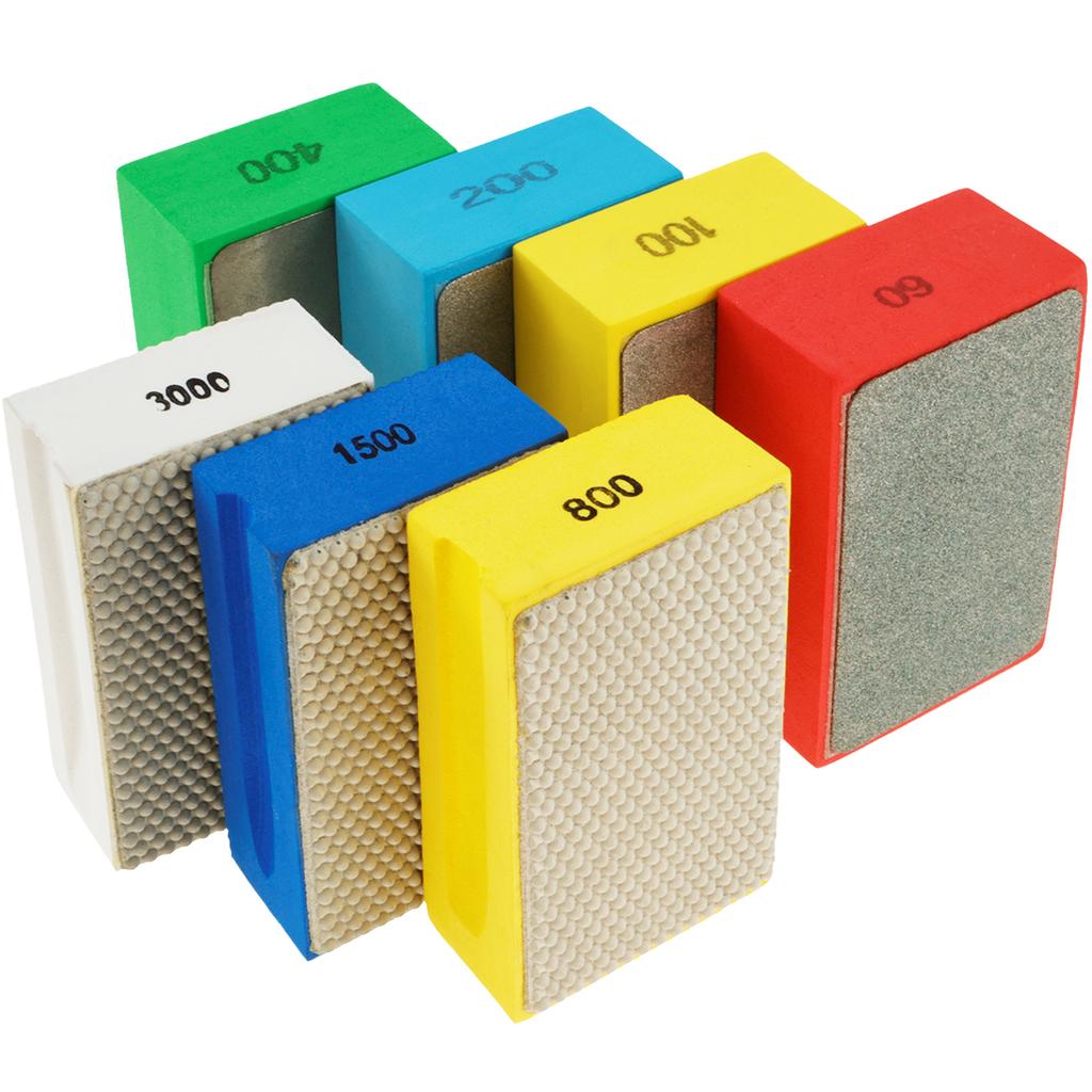Diamond Hand Polishing Pads 60-3000 Grit Sanding Block Foam Backing for Tile Glass Stone Marble Granite Ceramics Metal Wet&Dry