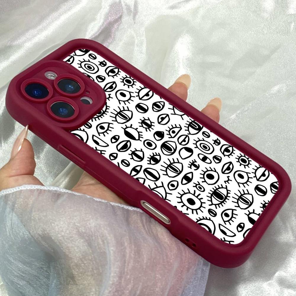 JT68 Black and White Eyes Design Phone for iPhone 17 16 Pro Max Samsung S26 S25 A17 A16 A07 A56 Xiaomi 15T Redmi Note 14 Pro Plus Soft TPU Case Cover