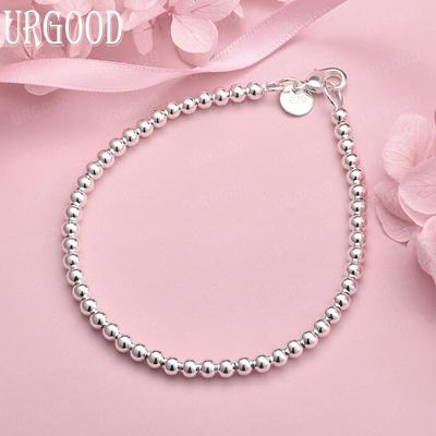 Bracciale con catena a perline lisce da 4 mm in argento sterling 925, gioielli da sposa alla moda
