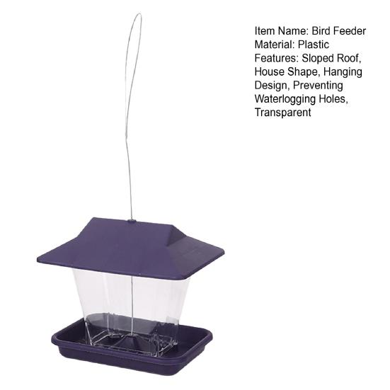 Vogelfutterspender mit Abflusslöchern, großes Fassungsvermögen, transparenter Kunststoff, zum Aufhängen von Wildvögeln im Freien, mit schrägem Dach für den Außenbereich, Gartenhof