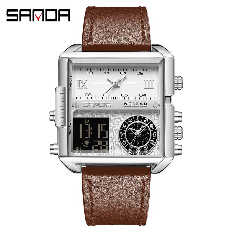 Sanda Fashionable Men's Square Multifunctional Waterproof Sports Quartz Watch