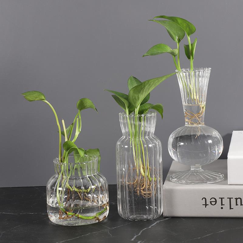 1/2pc Transparent Glass Vases Striped Hydroponic Plant Flower Pot  Living Room Bedroom Floral Plant Bottle Desktop Vase Decor