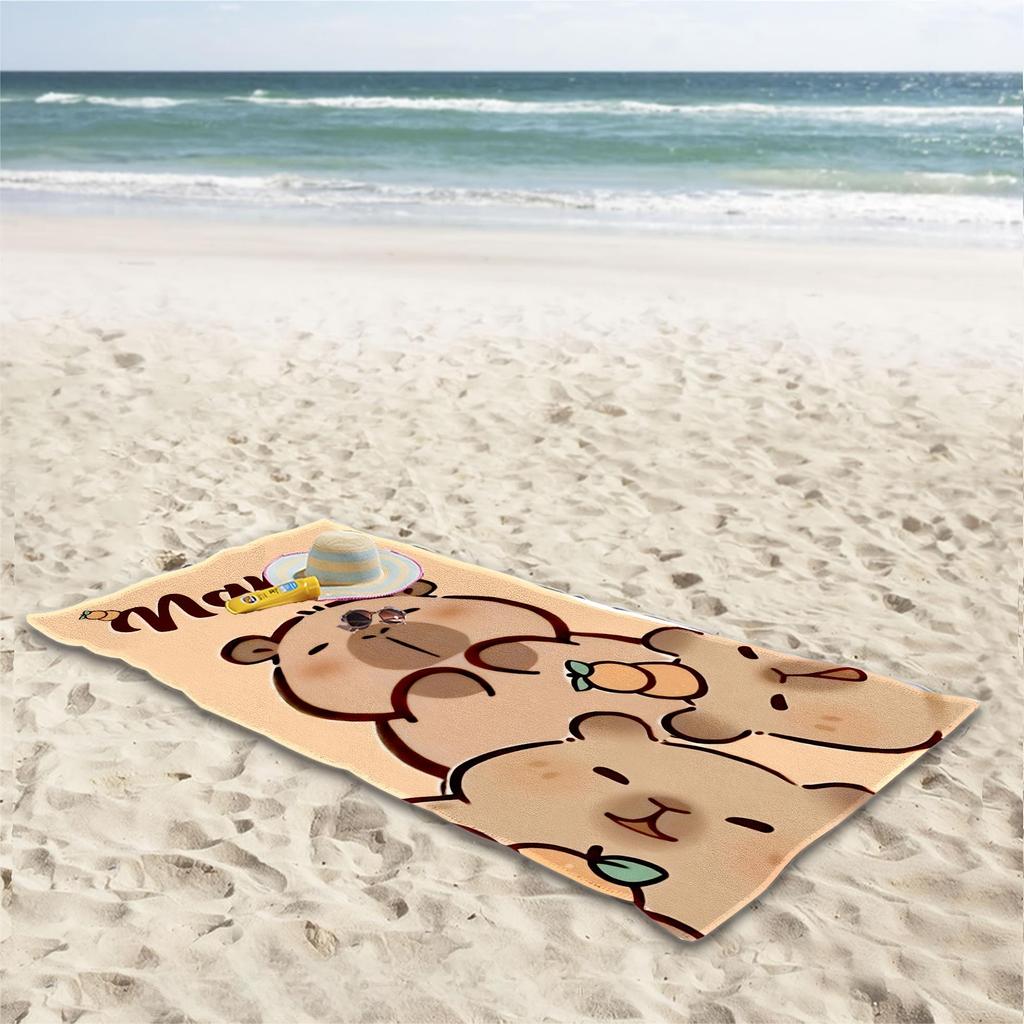 1pc Capybara Family Towel, Beach Wrap Shawl Bath, Soft Absorbent Microfiber, Quick-Drying for Beach Pool Home & Daily Use