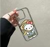 Electroplated Silver Frame Transparent Case for Apple 14/13 Pro, 15/16/17 Pro Max - Rice Cat Design