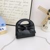 Korean Style Children's Bow Mini Shoulder Bag - Solid Color Unisex Handbag with Chain