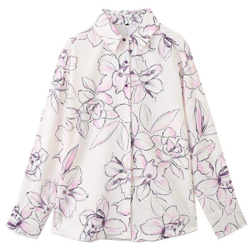 

Fashion Style 2024 Spring New Arrival Women s Clothing Minimalist Flower Print Silk Satin Texture Shirt 2346110 068 Picture color L
