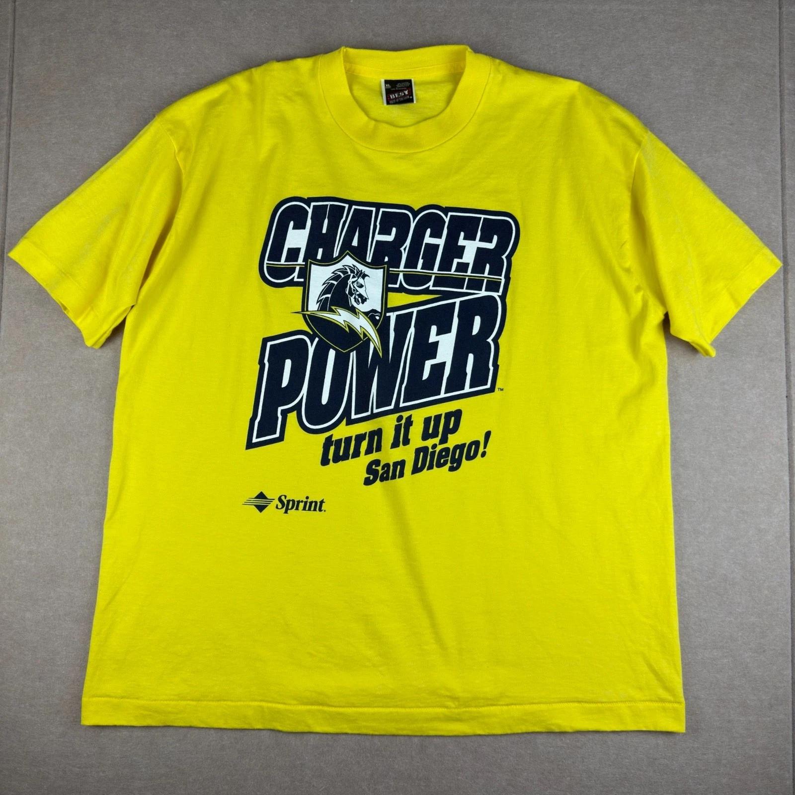 Vintage Yellow Promo Shirt Mens XL San Diego Sprint Charger Single Stitch USA L