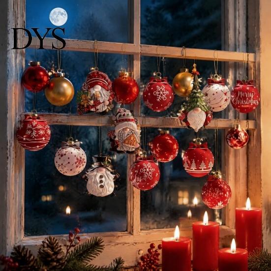 Traditional Holiday Seasonal Accents 24/48Pcs Christmas Wooden Hanging Ornaments, Gnome Elk Gingerbread Ball Lightweight Wood Crafts Tags, Xmas