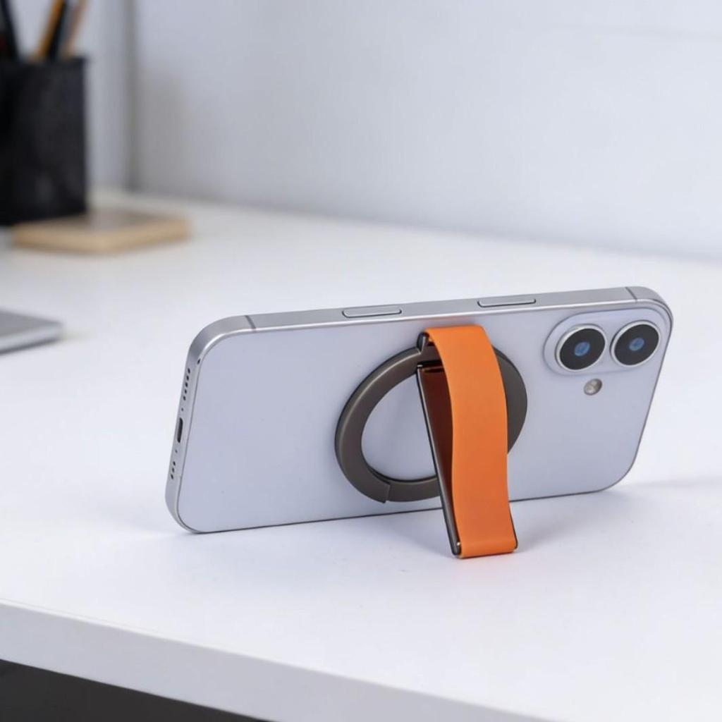 MagSafe Magnetic Phone Holder with Wrist Strap and Ring for Desktop Use.