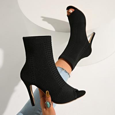 Fashion Women Sandals Hollow Out Breathable Dress Shoes for Women Fashion Peep Toe Knitting Ankle Boots Ladies High Heels Dance Shoes