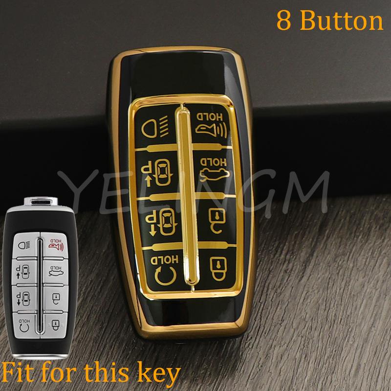 Soft Tpu Car Key Case For Genesis Key Fob Cover Keychain For Hyundai Gv80 Gv90 G70 G80 G90 Gv70 8 Buttons Accessories
