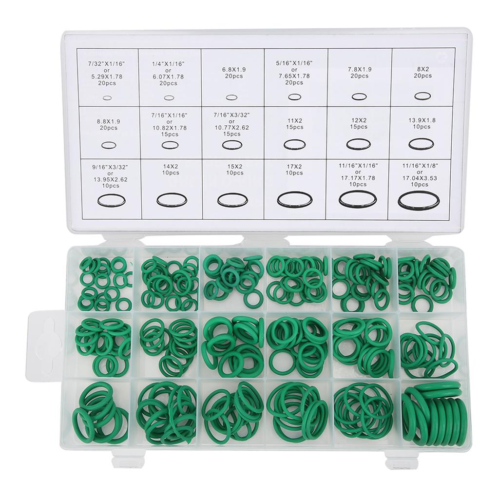 270pcs 18 Sizes Car Air Conditioning Compressor Seals Assortment Kit Green ORing for Water Faucet
