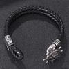 Black Retro Woven Leather Bracelet with Stainless Steel Anchor