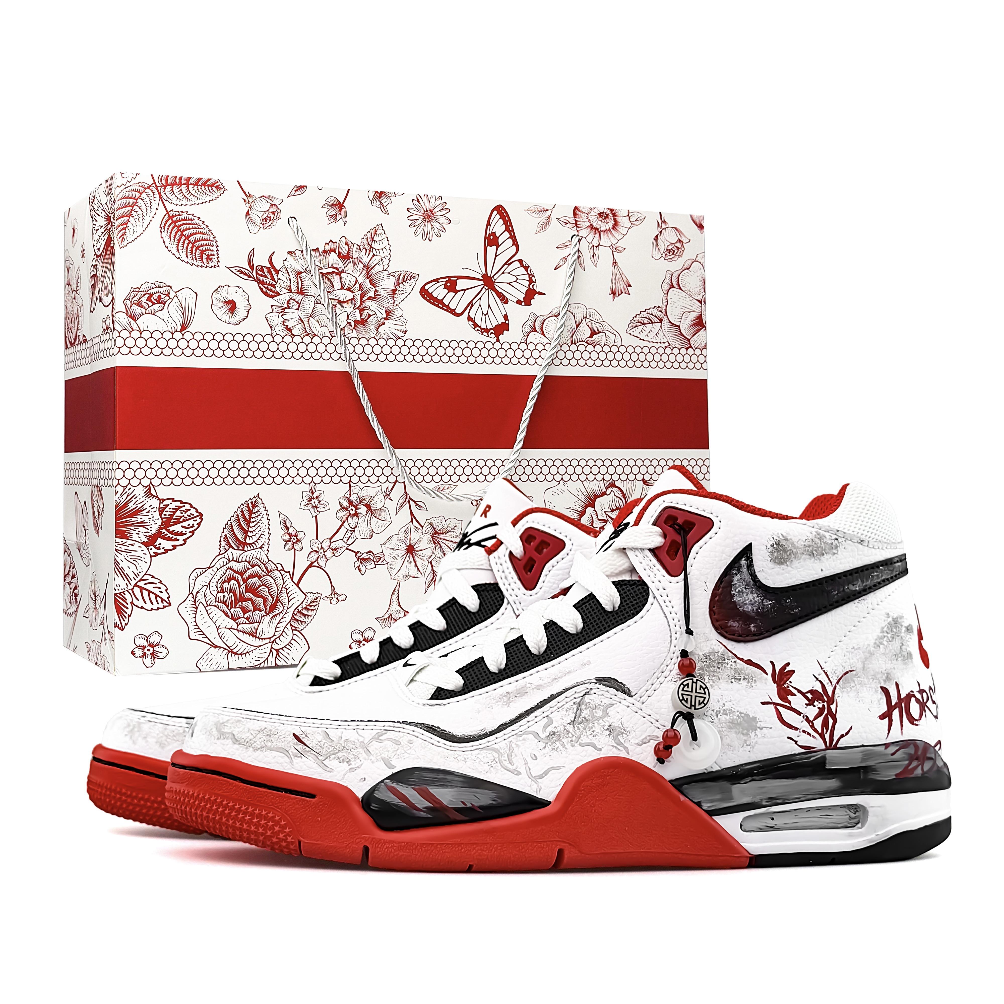 

Nike Flight Legacy Horse Step Red Brocade, Special Shopping Bag Cushioning Abrasion Resistant Slip Resistant Mid top BQ4212-100(Team1821-BOX) 40