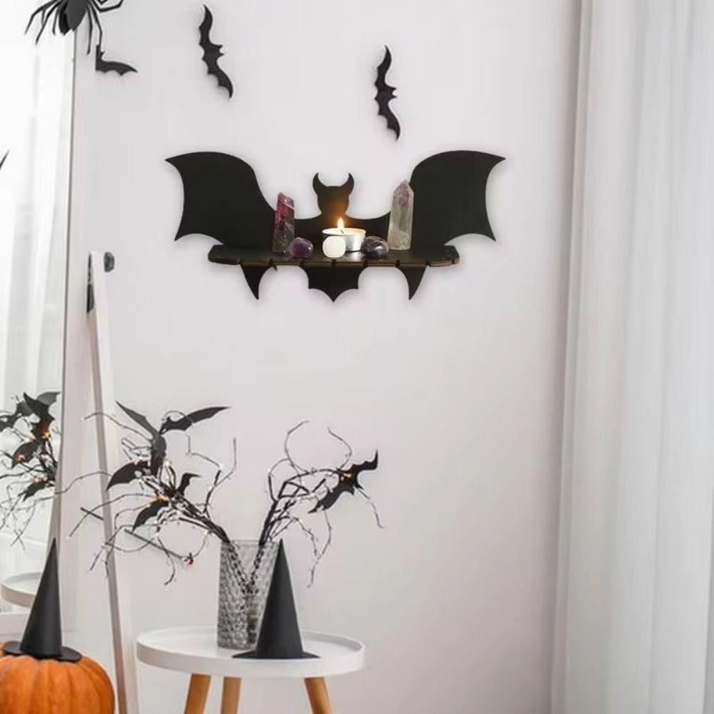 Creative Wooden Floating Shelves Bat-shaped Gothic Halloween Shelf  Home Decoration