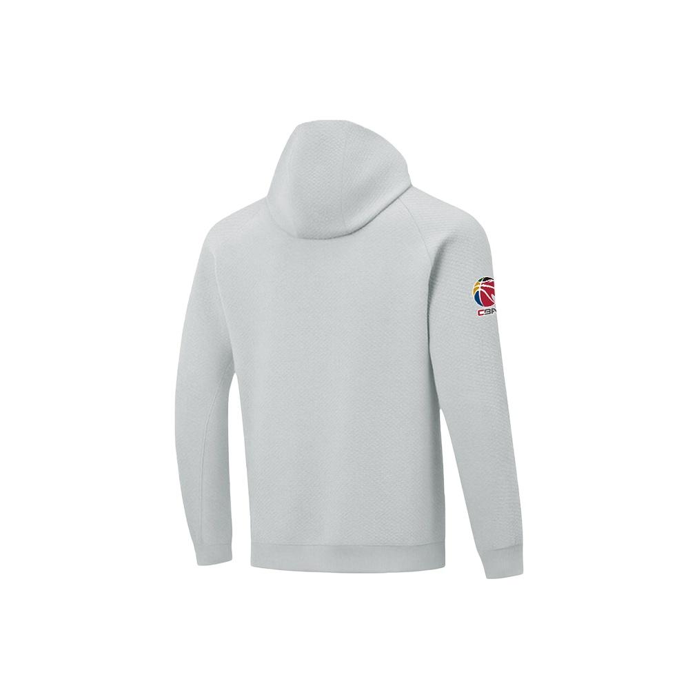 Li Ning CBA Series Simple Print Casual Comfortable Versatile Retro Hooded Long Sleeve Sweatshirt Unisex Sweatshirt White-Birch-Gray AWDVF69-2