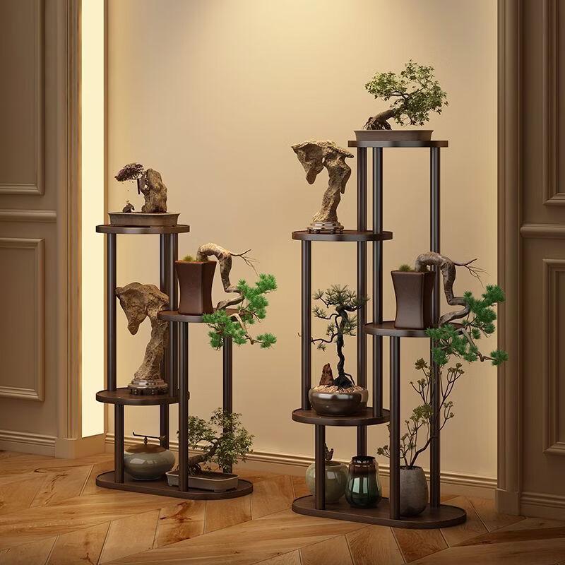Walnut 4-Tier Bamboo Wood Plant Display Shelf