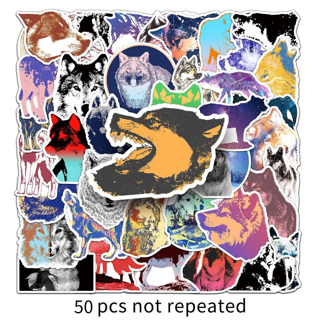 50 Waterproof Wolf Graffiti Stickers, Trendy Animal Designs for Skateboards, Water Bottles, and Suitcases